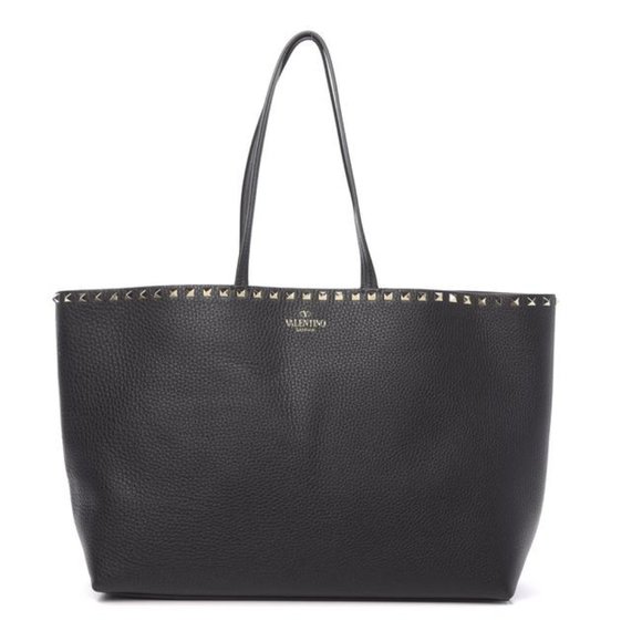 Valentino Grained Rockstud Shoulder Large Black Calfskin Leather Tote - Picture 1 of 16
